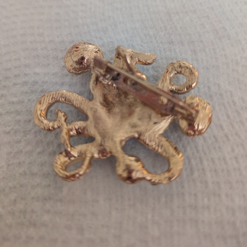 Blue and Gold Octopus Brooch with Pearls - Picture 2 of 4